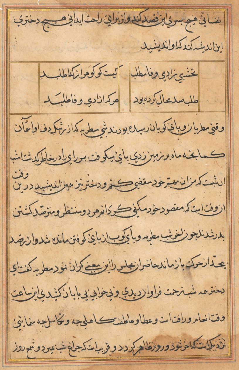 Página de Contos de um Papagaio Tuti-nama: página de texto, c. 1560. de Unbekannt
