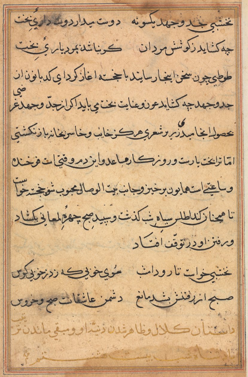 Página de Contos de um Papagaio Tuti-nama: página de texto, c. 1560. de Unbekannt