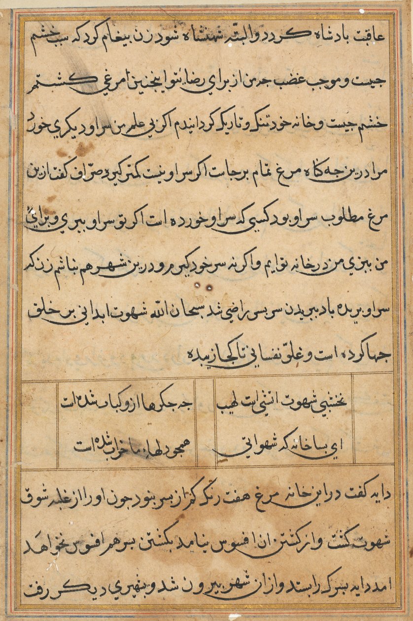 Página de Contos de um Papagaio Tuti-nama: página de texto, c. 1560. de Unbekannt