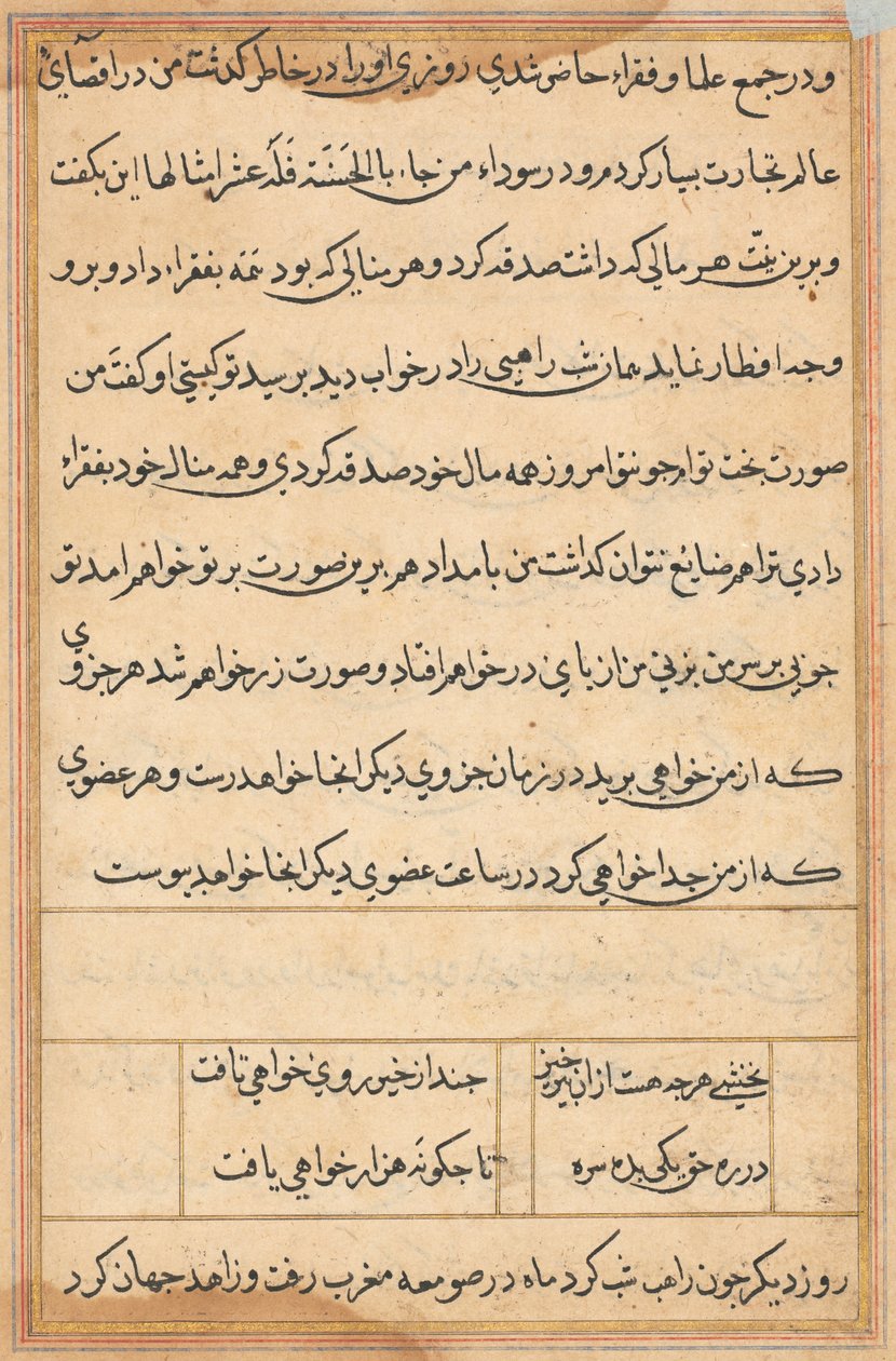 Página de Contos de um Papagaio Tuti-nama: página de texto, c. 1560. de Unbekannt