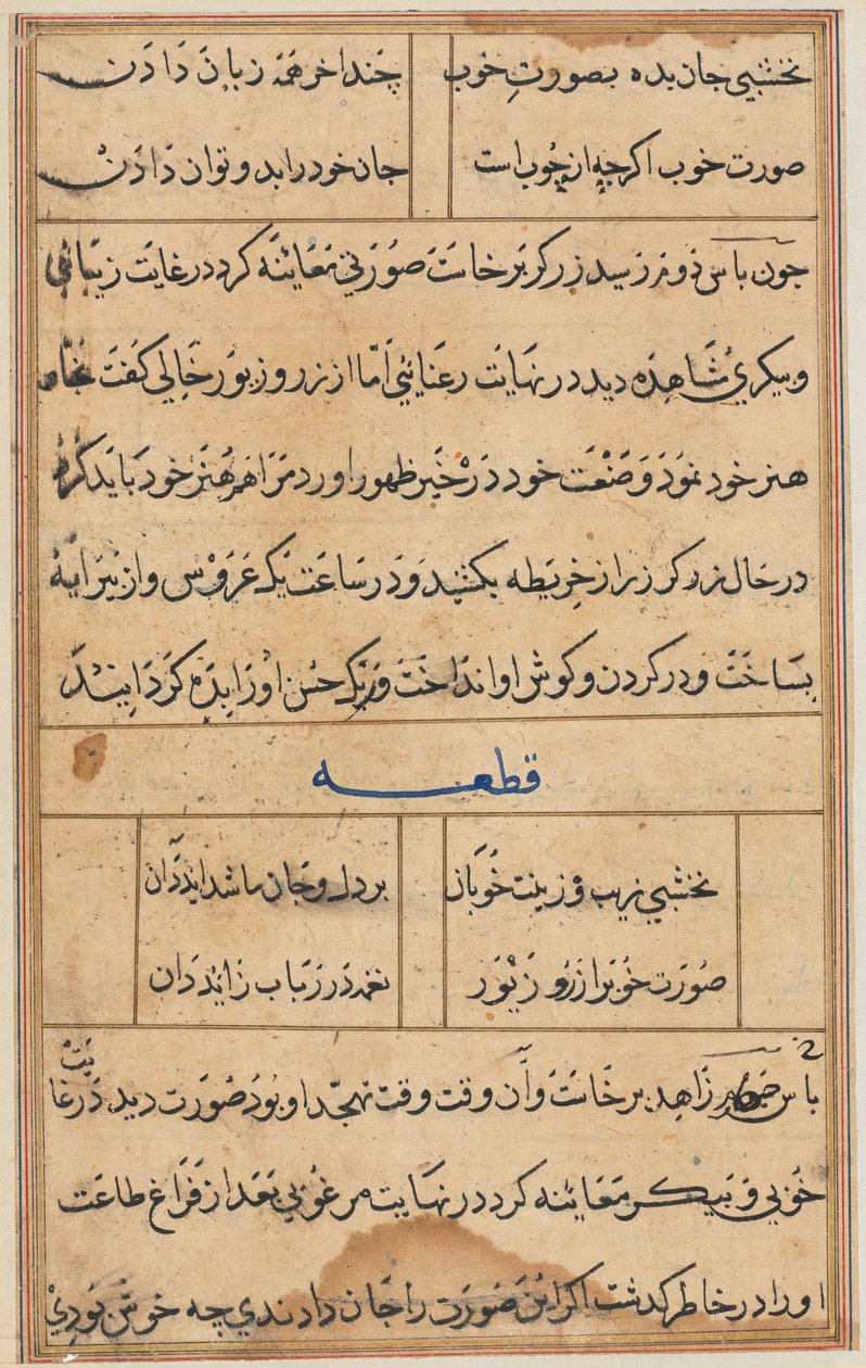 Página de Contos de um Papagaio Tuti-nama: página de texto, c. 1560. de Unbekannt