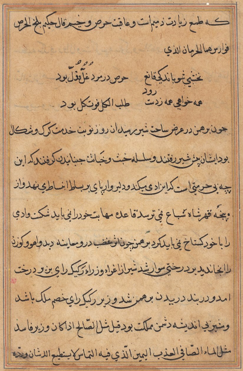 Página de Contos de um Papagaio Tuti-nama: página de texto, c. 1560. de Unbekannt