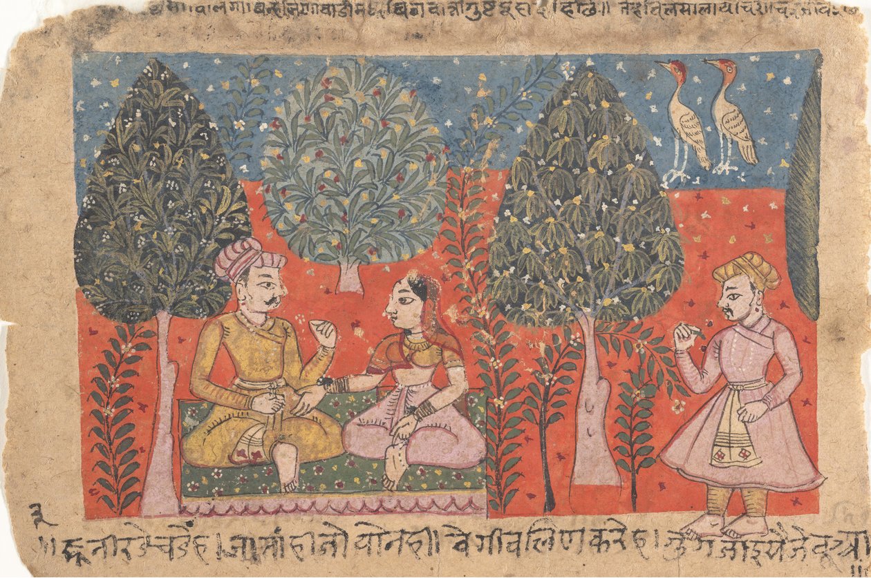 Página do Breviário de um Amante Disperso de Rasikapriya, ca. 1650. de Unbekannt