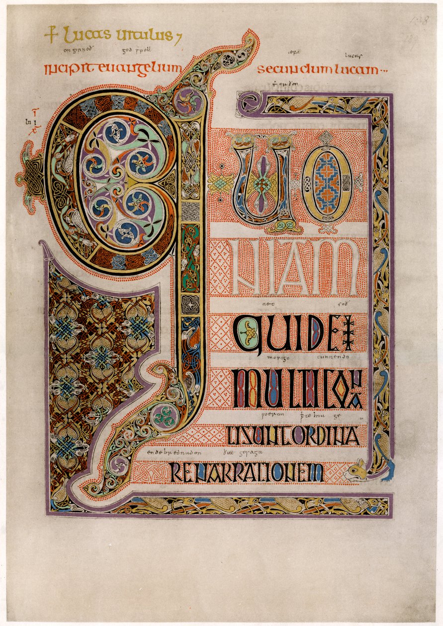 Página do texto iluminado do Evangelho de São Lucas, c700 de Unbekannt