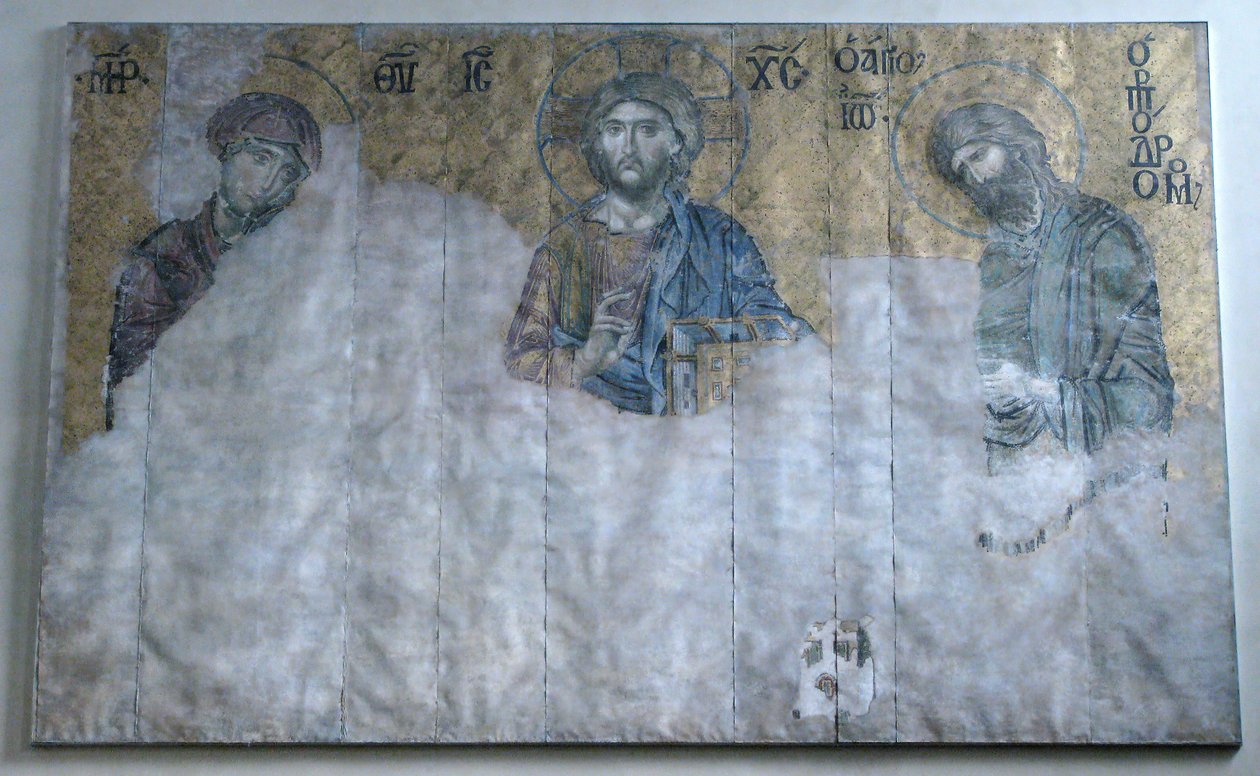 Cópia pintada do mosaico Deesis, bizantino, original do início do século XX, datado do século XIII. de Unbekannt