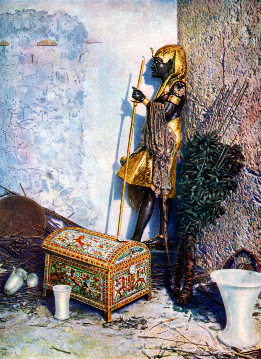 Baú de roupas pintadas, que fica ao pé da estátua de Tutancâmon, Egito, 1933-1934 de Unbekannt