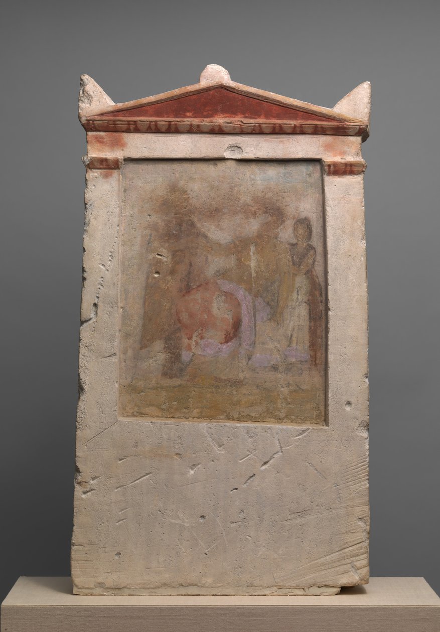 Estela funerária de calcário pintada com uma mulher no parto, final do século IV e início do século III a.C. de Unbekannt