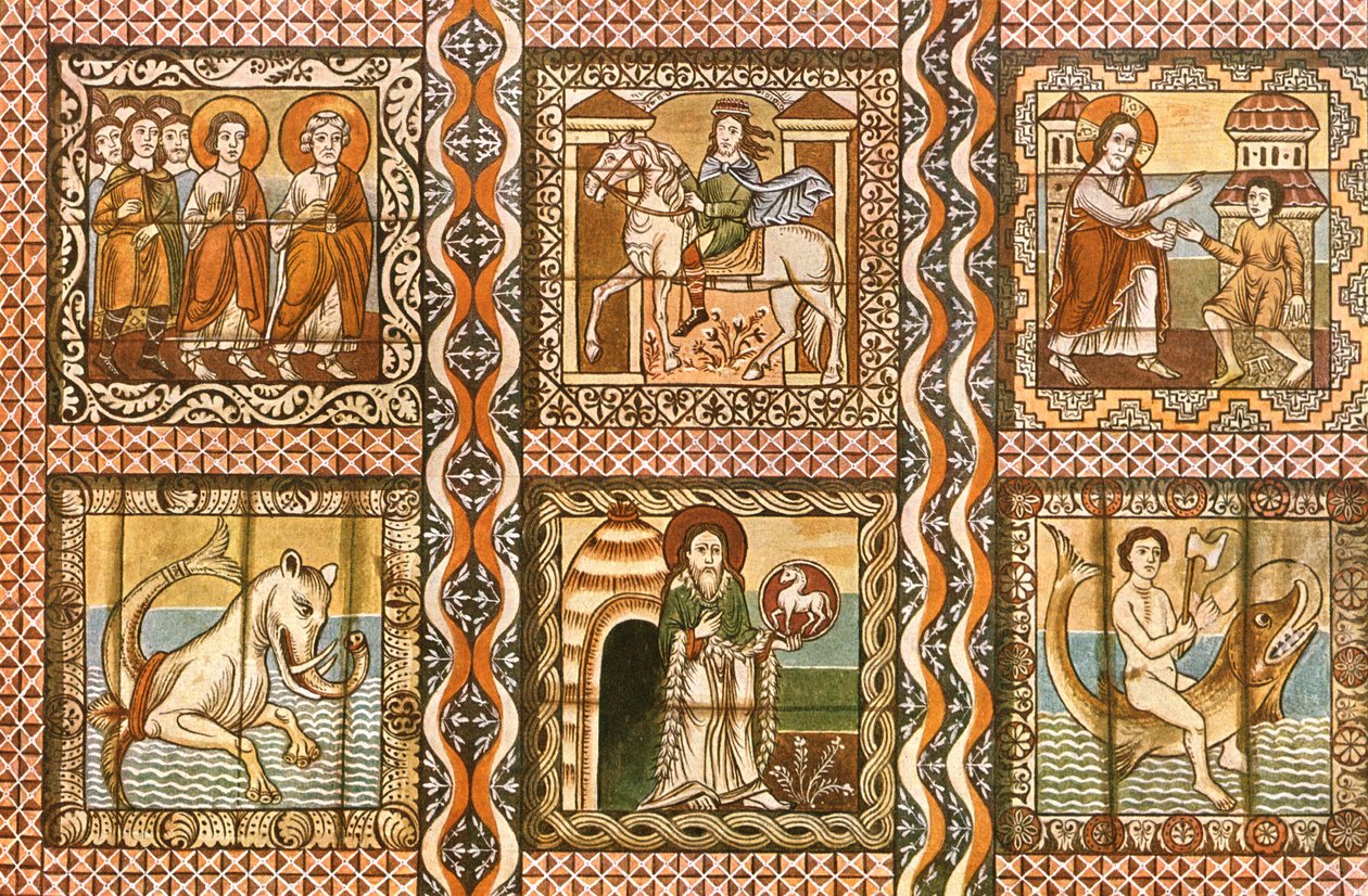Teto de madeira pintado na igreja de St. Martins, Zillis, Suíça, 1928. de Unbekannt