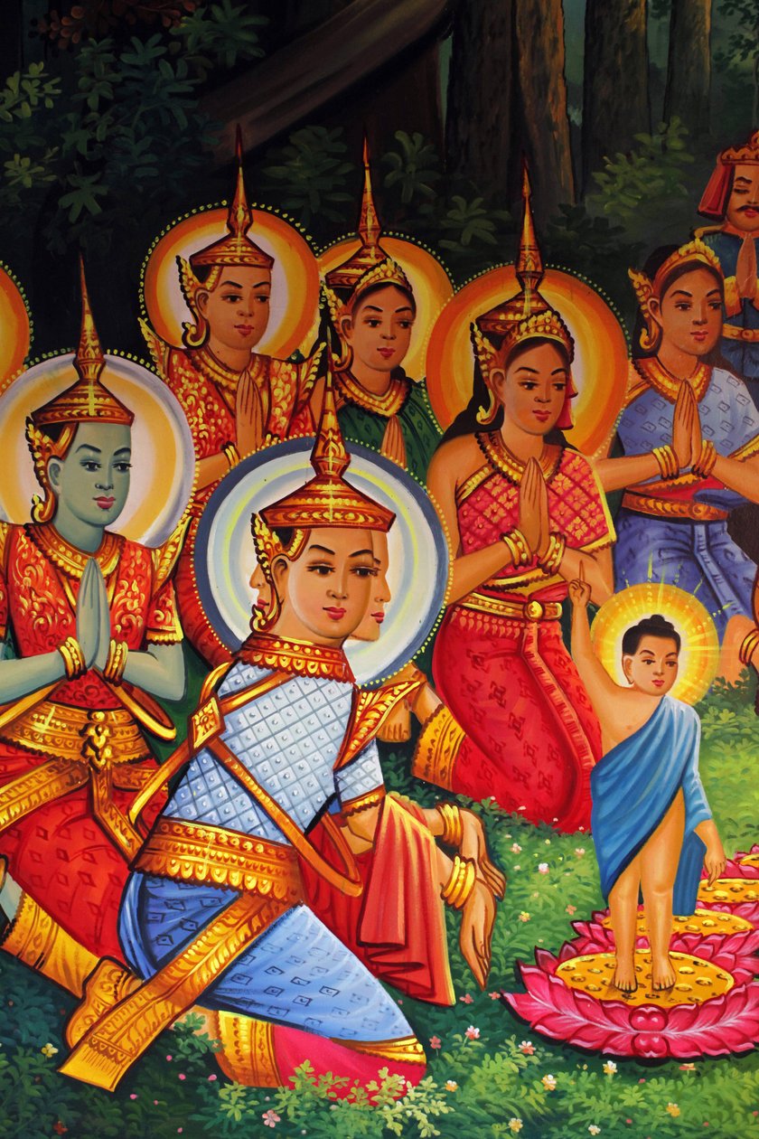 Pintura representando o aniversário de Buda (Wesak) em Wat Than Phnom Penh Cambodge de Unbekannt
