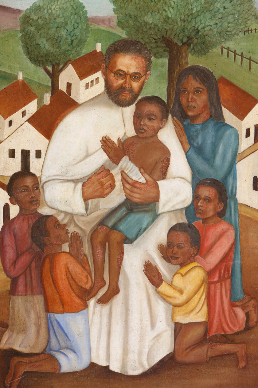 Pintura retratando um missionário cristão no Haiti, Porto Príncipe, Haiti de Unbekannt
