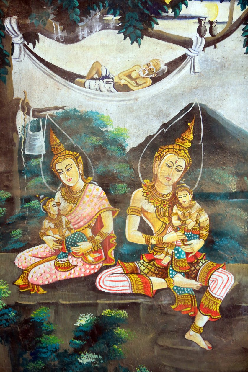 Pintura retratando a história de vida de Shakyamuni Buda. Wat Naxai. Vientiane. Laos, 20151106, Vientiane, Laos. de Unbekannt