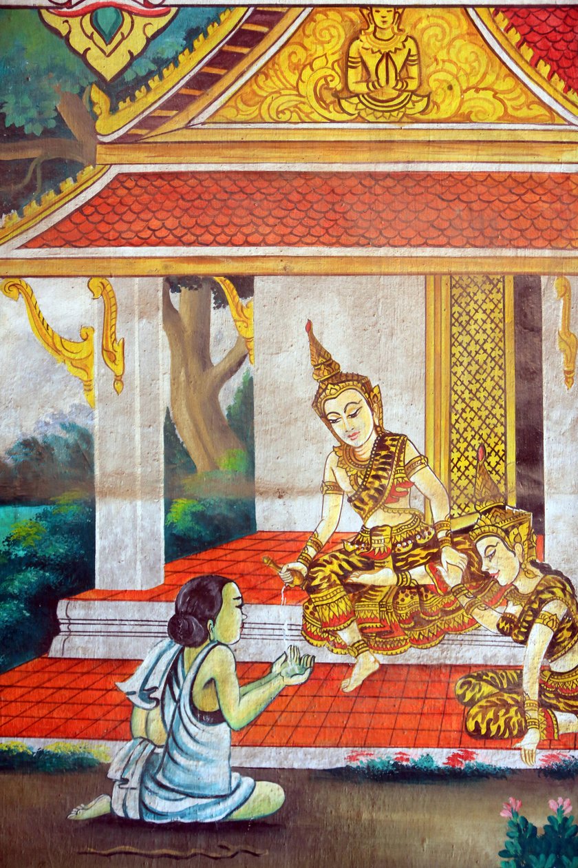 Pintura retratando a história de vida de Shakyamuni Buda. Wat Naxai. Vientiane. Laos, 20151106, Vientiane, Laos. de Unbekannt