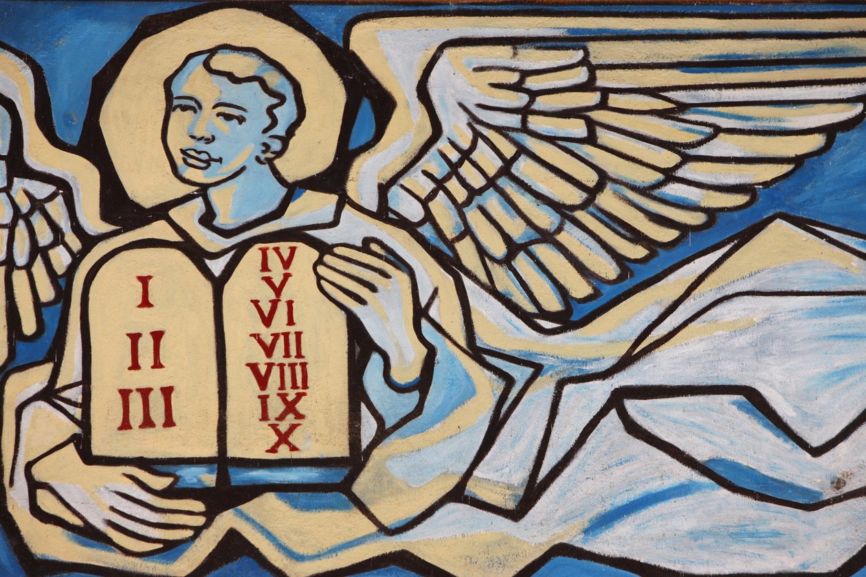 Pintura na igreja Nossa Senhora do Togo : Anjo segurando as mesas da lei, Togoville, Togo de Unbekannt