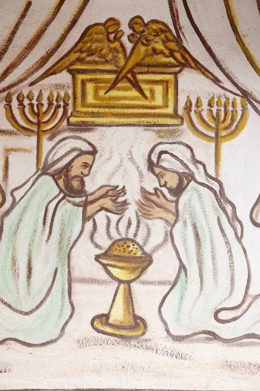 Pintura na igreja Nossa Senhora do Togo : Arco Sagrado, menoras (Menorah) & altar de perfume, Togoville, Togo de Unbekannt