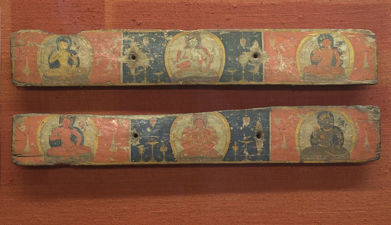 Par de Capas de Manuscritos: Prajnaparamita Ladeado por Bodhisattvas acima... Século XII. de Unbekannt