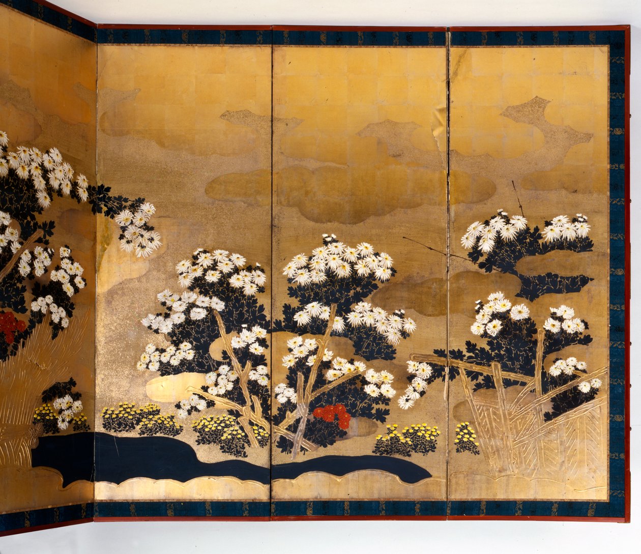 Par de telas com 6 painéis com fundo dourado, período Edo, japonês, 1600-1867 de Unbekannt