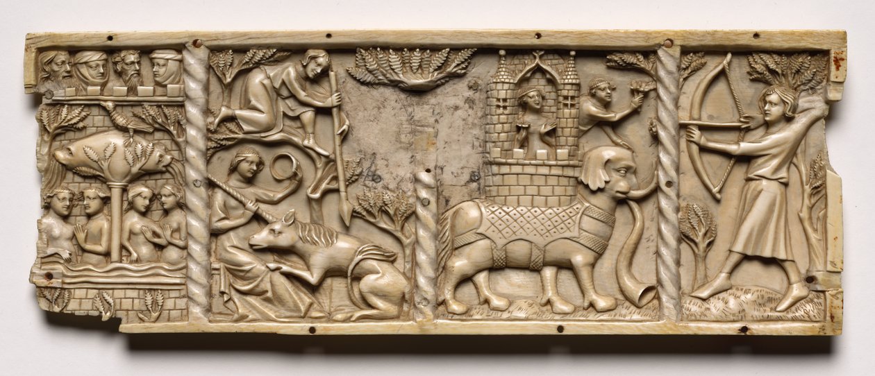 Painel de um caixão com cenas de Courtly Romances, 1330-1350 ou posterior. de Unbekannt