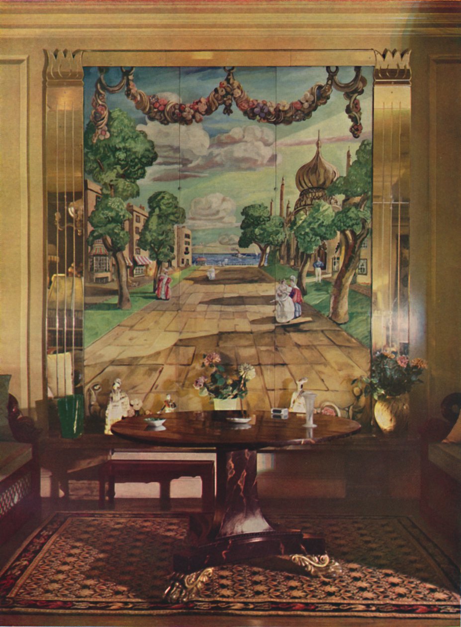 Painel mostrando Regency Brighton, ladeado por pilastras de vidro espelhado, 1933. de Unbekannt