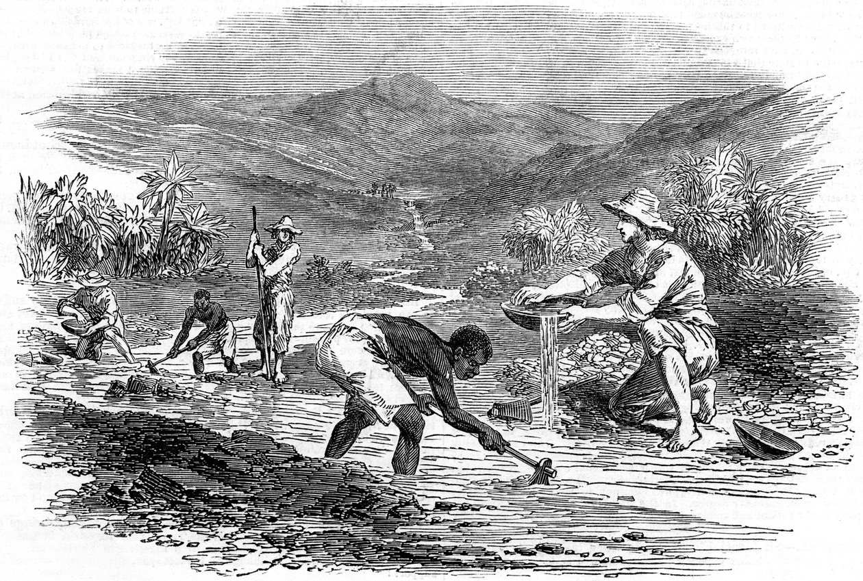 Garimpando ouro durante a corrida do ouro na Califórnia em 1849 de Unbekannt