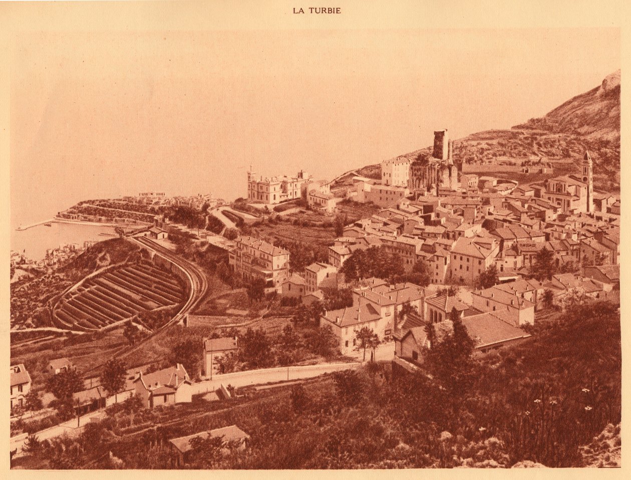 Panorama e vista de la Turbie, Mônaco, 1930. de Unbekannt
