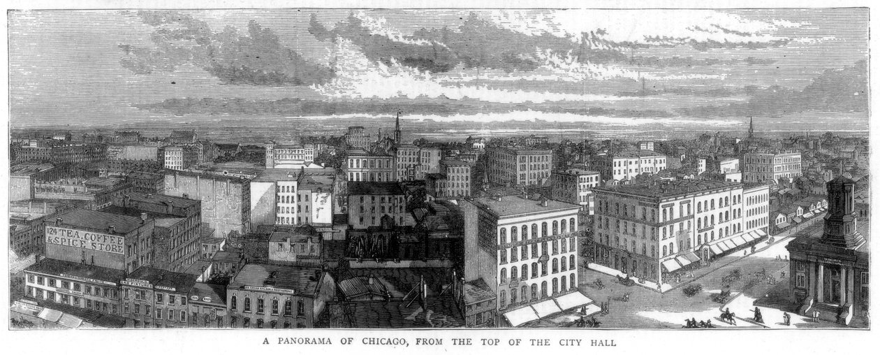 Panorama de Chicago do topo da prefeitura, EUA, 1871 de Unbekannt
