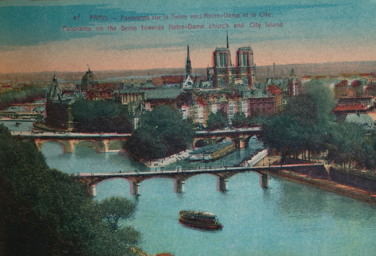 Panorama do rio Sena, com a Catedral de Notre-Dame e a Îsle de la Cité, Paris, c1920 de Unbekannt