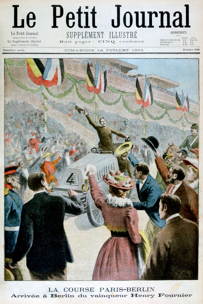 Corrida de Paris em Berlim, chegada do vencedor Henry Fournier, 1901 de Unbekannt
