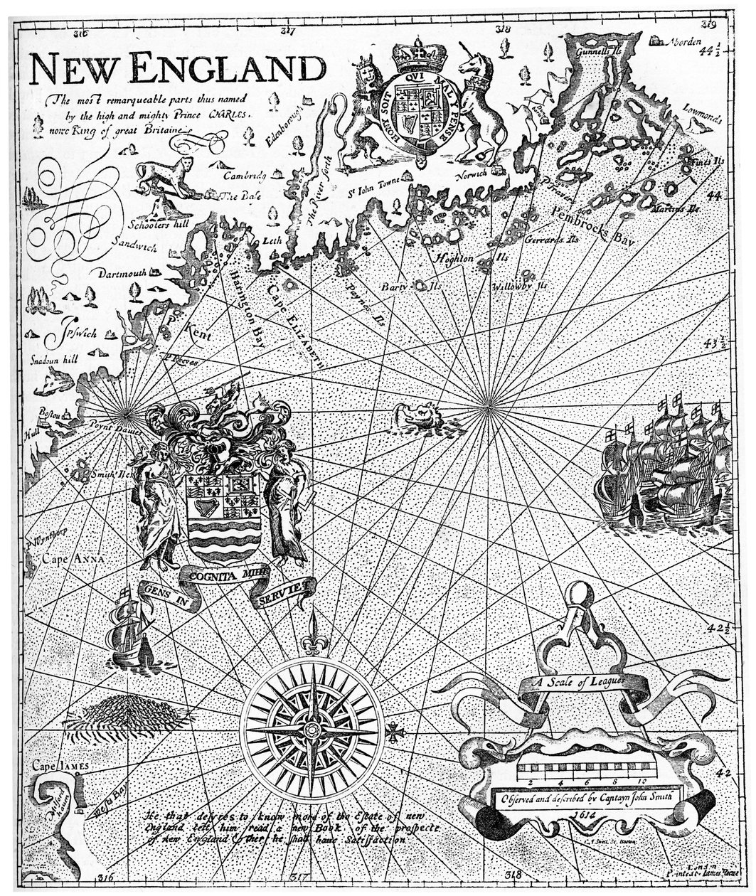 Parte do mapa do capitão John Smiths da Nova Inglaterra, século XVII c1880 de Unbekannt