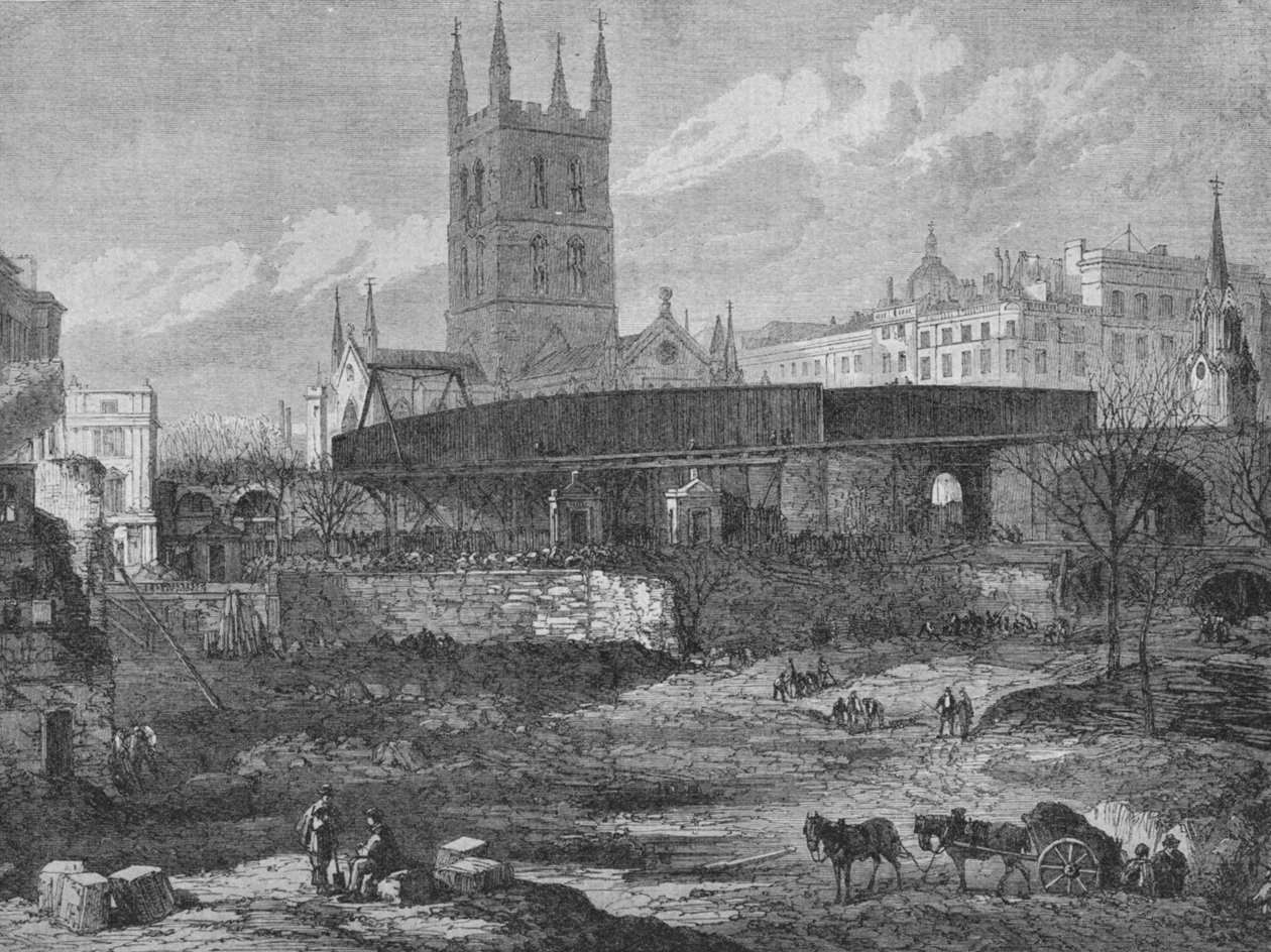 Parte do local do Hospital St. Thomass em Southwark sendo liberada para fins ferroviários, c1862, de Unbekannt