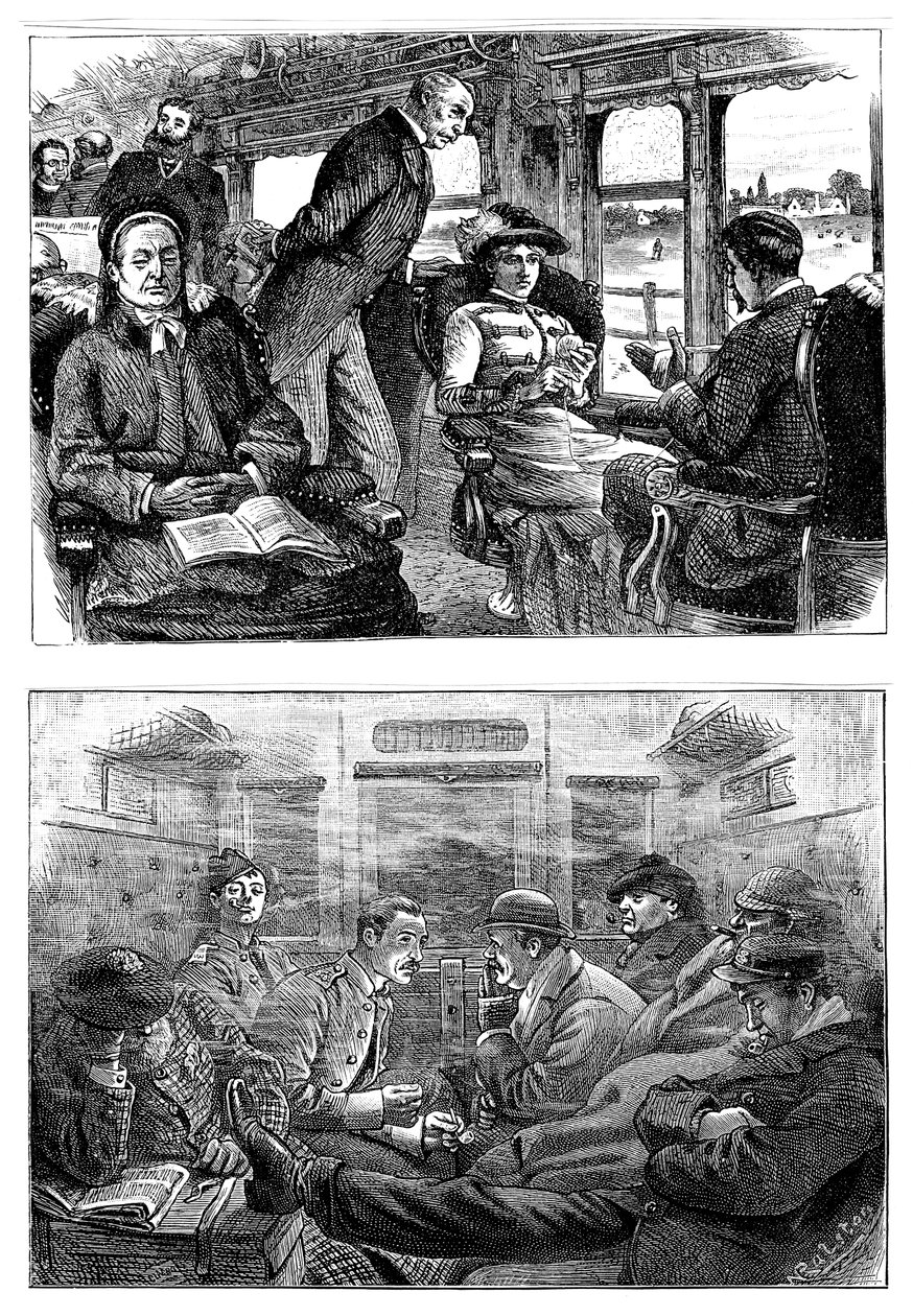 Passageiros em um trem de Londres para Glasgow, 1884 de Unbekannt