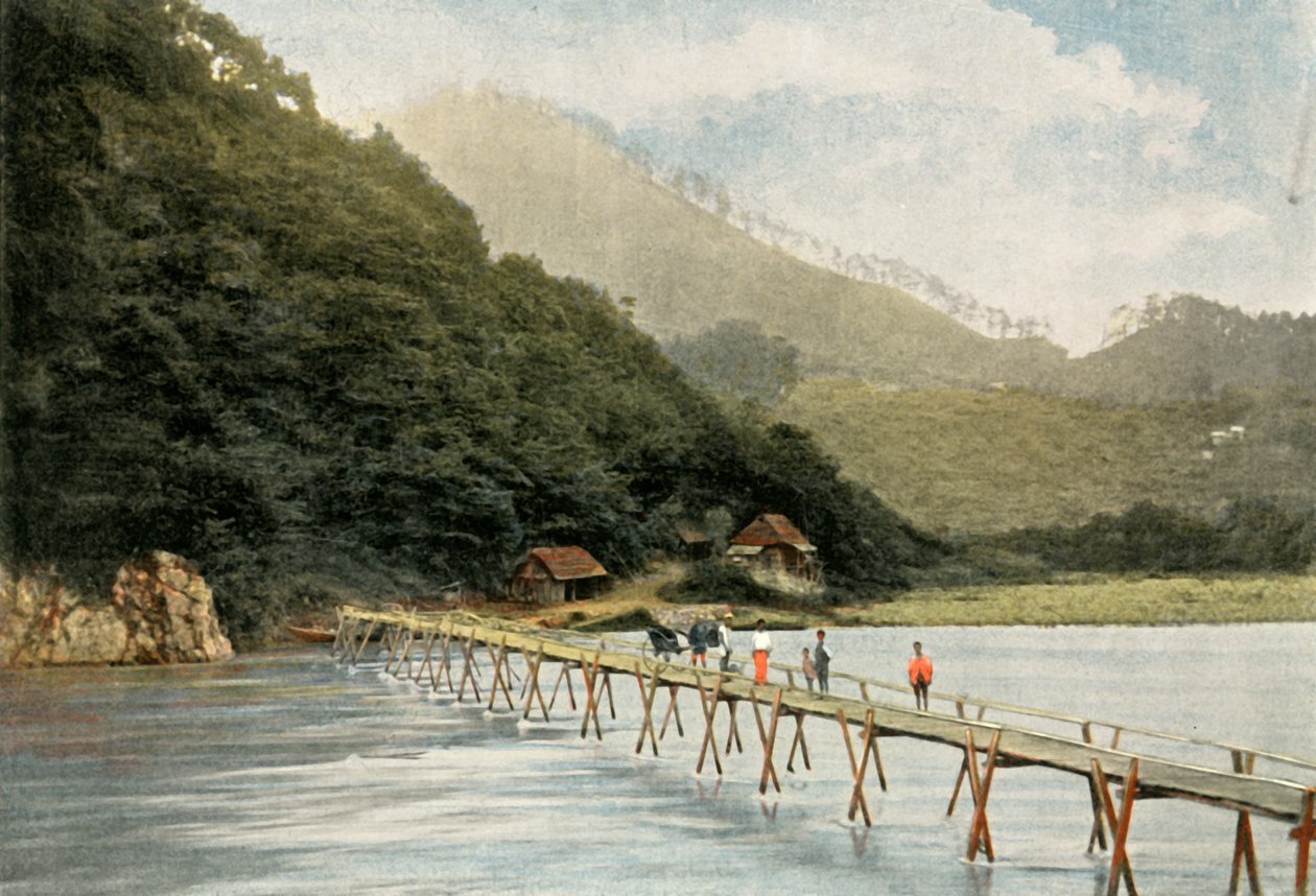 Passarela sobre o rio DArakawa, Passarela sobre o rio Arakawa, 1900. de Unbekannt