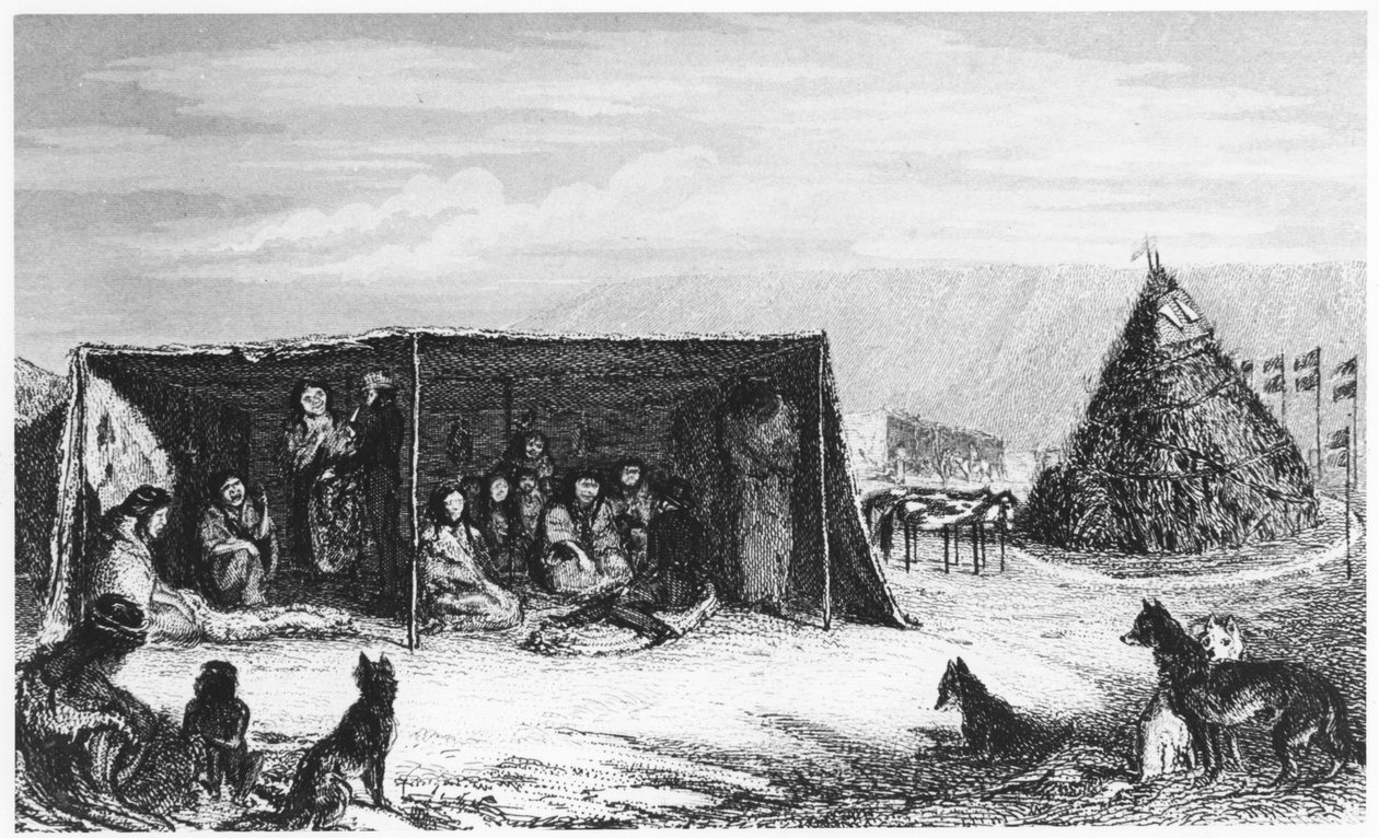 Patagonians em uma toldo ou tenda de pele, 1830 1839 de Unbekannt