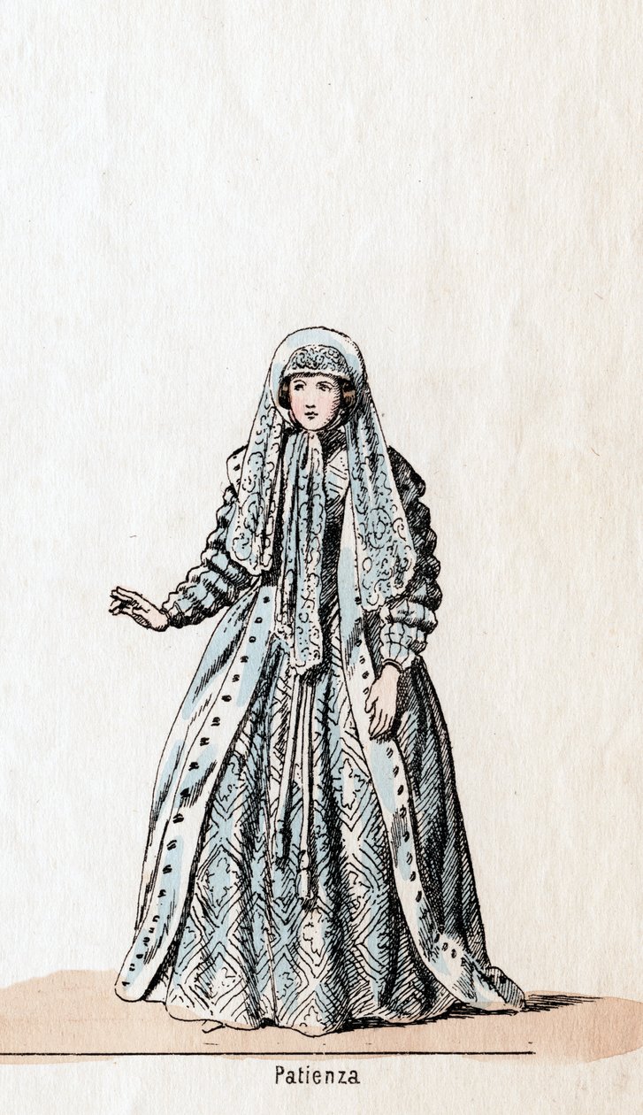 Paciência, figurino da peça de Shakespeares, Henrique VIII, século XIX de Unbekannt