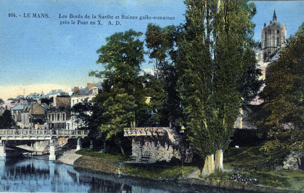 Pays de la Loire, Sarthe (72), Le Mans: as margens do Sarthe e as ruínas romanas de Gallo perto da "ponte X" - Cartão postal do final do século XIX ao século XX de Unbekannt
