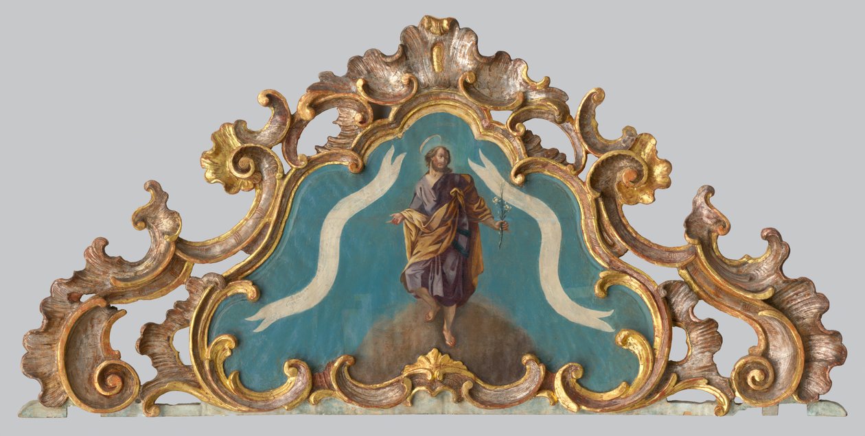 Frontão de um altar com uma figura de um santo de Unbekannt