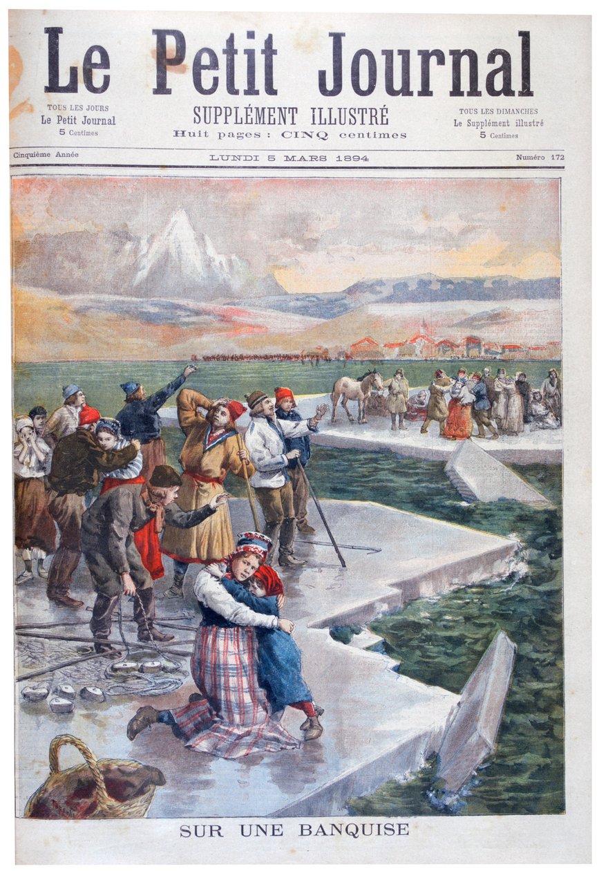 Pessoas presas em blocos de gelo, Finlândia, 1894 de Unbekannt