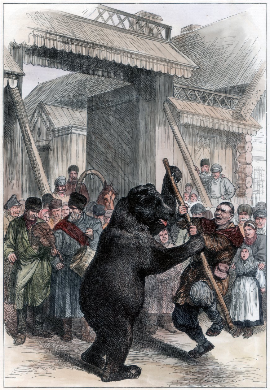 Realizando urso em uma vila russa, 1877 de Unbekannt