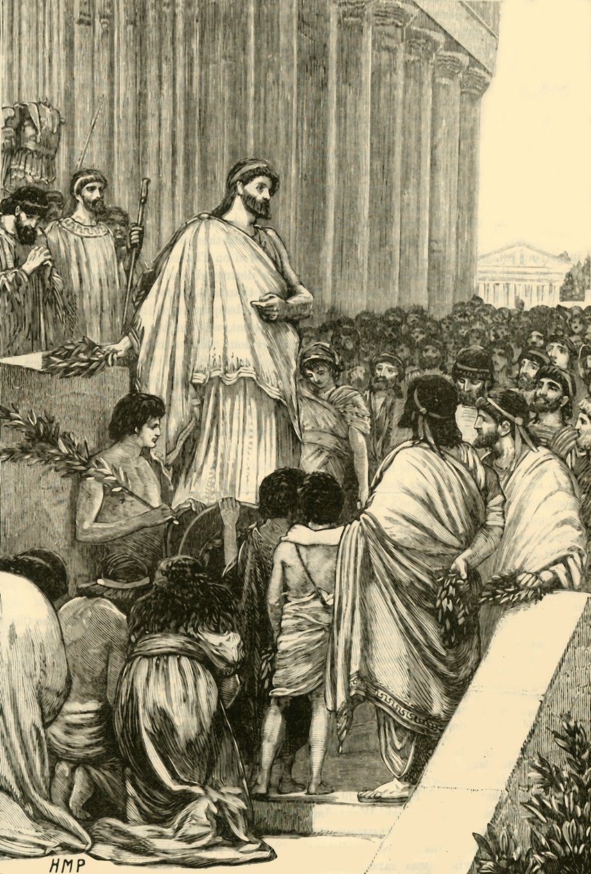 Péricles entregando a oração fúnebre sobre os atenienses, 1890. de Unbekannt