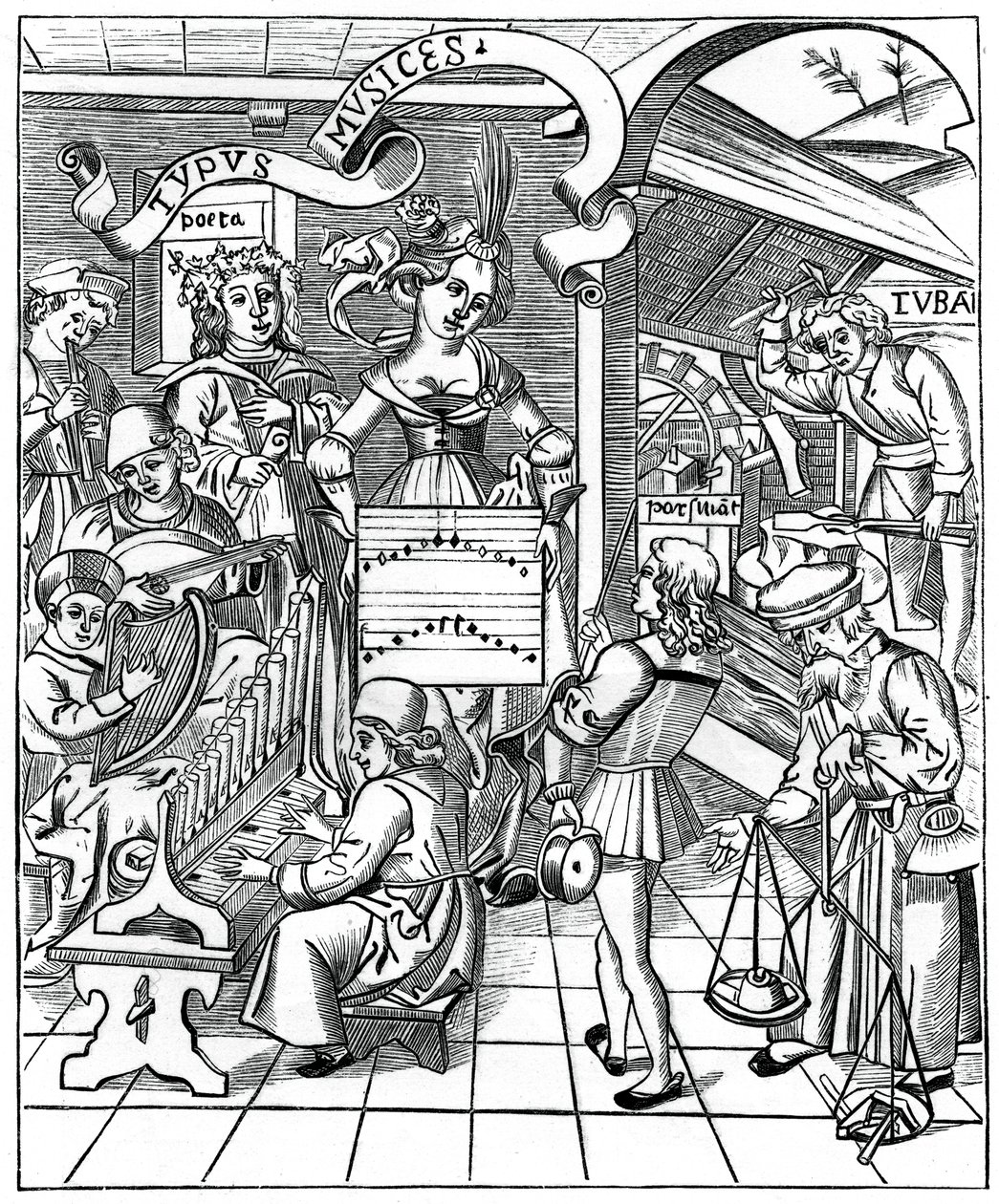 Personificação da música, com auxiliares, poeta e músicos, 1508, 1870 de Unbekannt