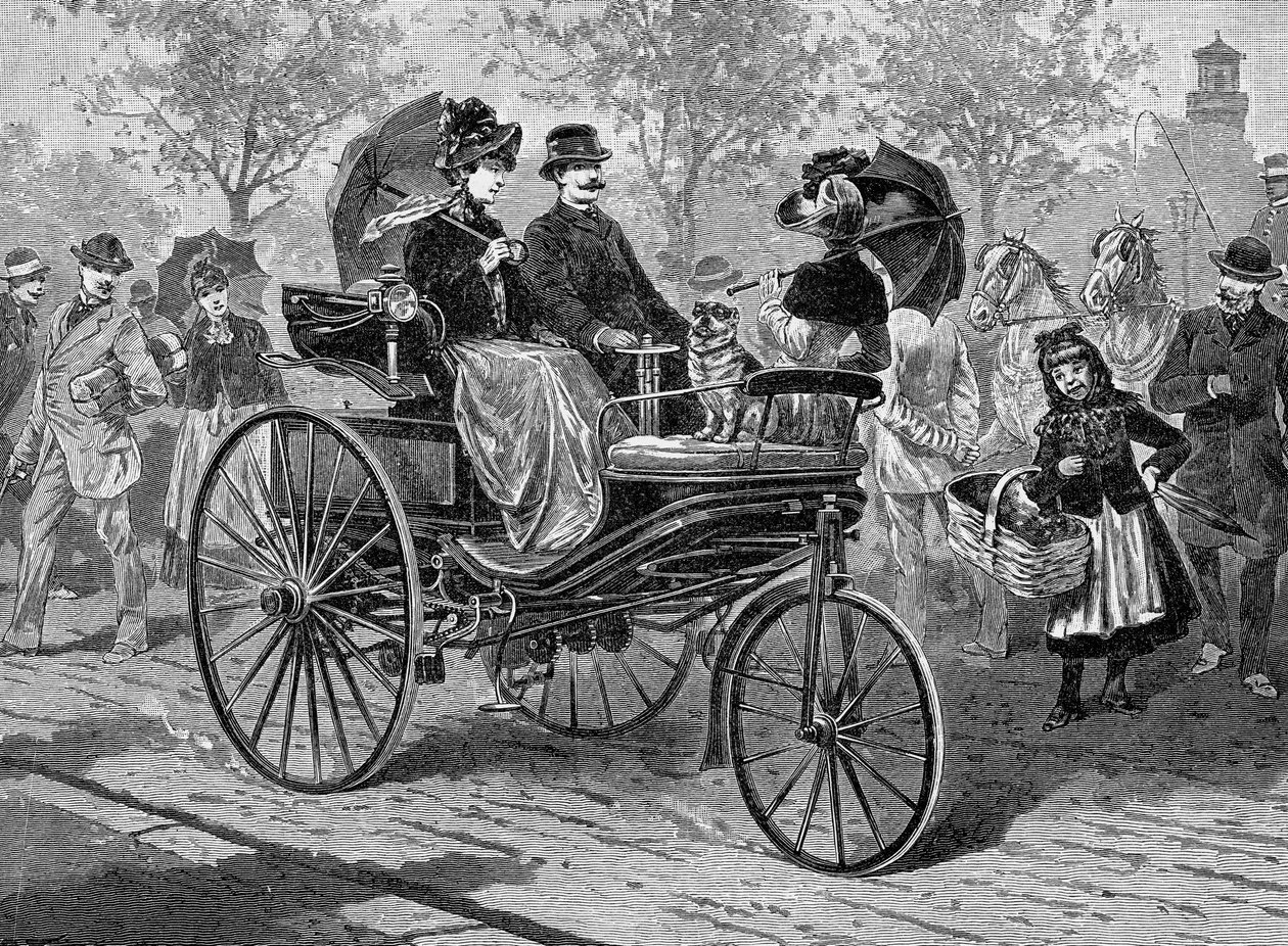Carro movido a gasolina pela Benz & Co., com capacidade de 16 km por hora, c1890s de Unbekannt