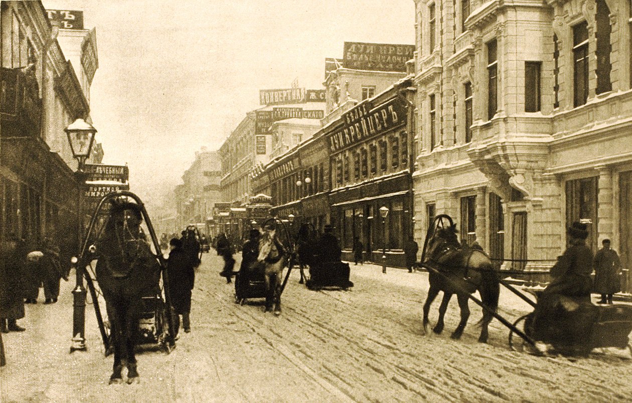 Rua Petrovka no inverno, Moscou, Rússia, 1912 de Unbekannt