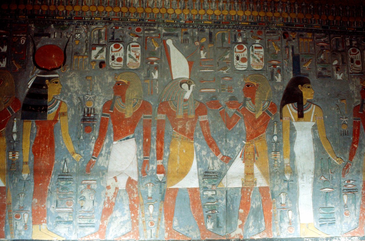 Faraó Horemheb com a deusa Ísis e o deus Hórus, Egito Antigo, século 14 aC de Unbekannt