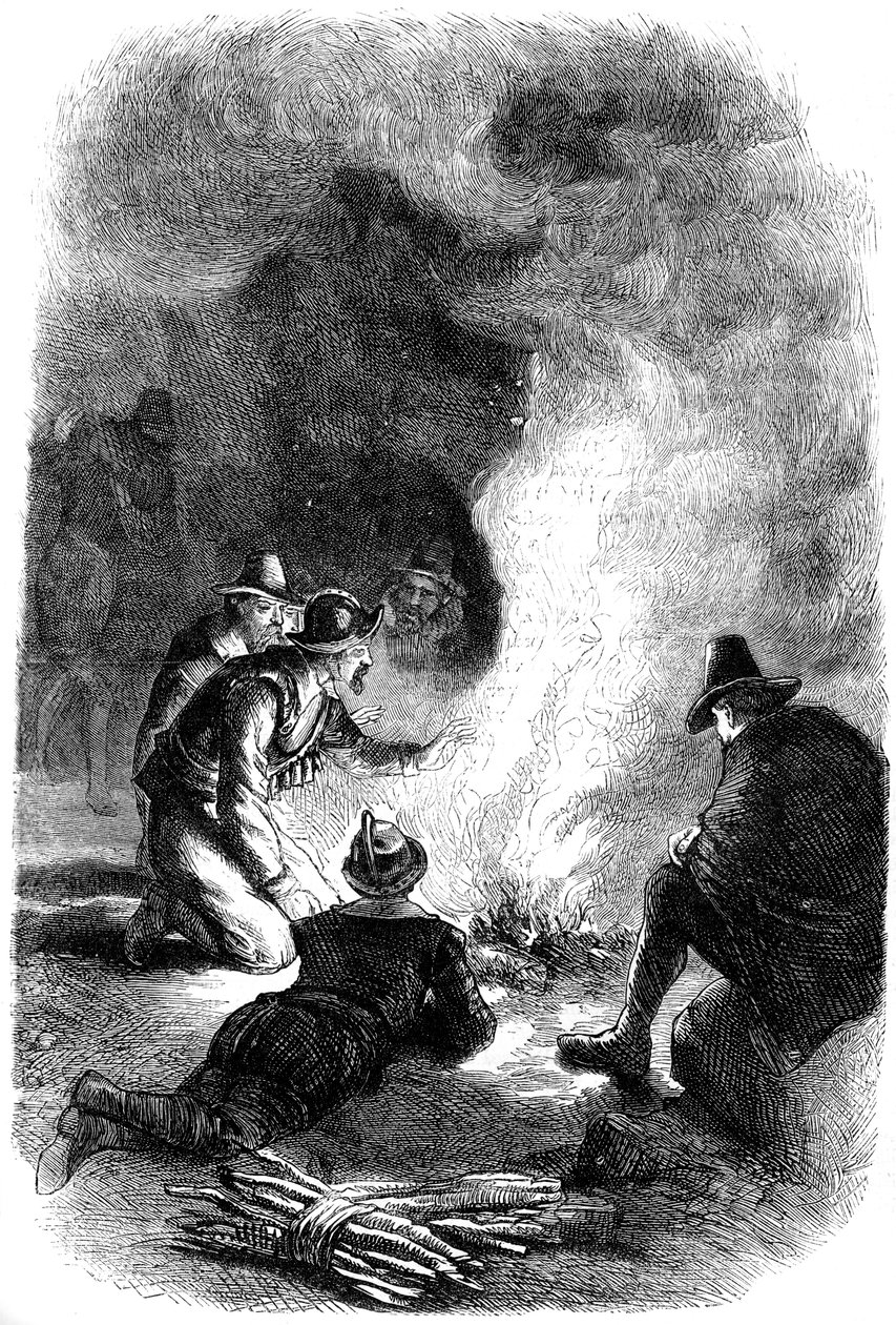 Pais de peregrinos em volta de uma vigia, c1620 c1880 de Unbekannt