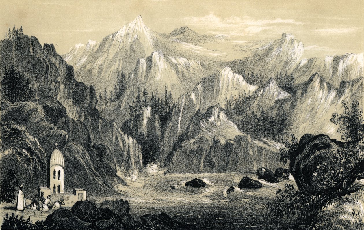 Peregrinos na fonte do Ganges, Índia, 1847 de Unbekannt