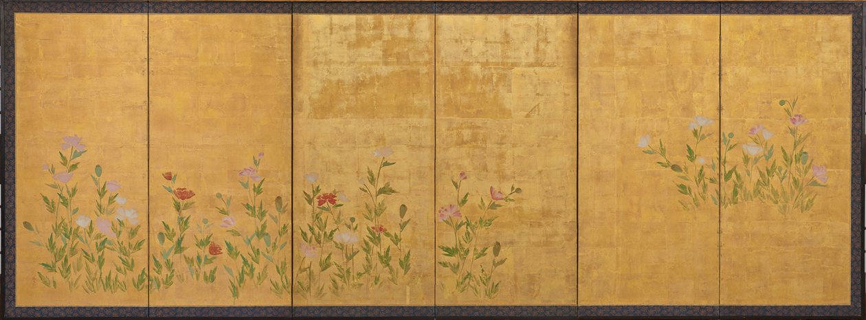 Papoilas rosa e vermelhas, período Edo, 1615-1868. de Unbekannt