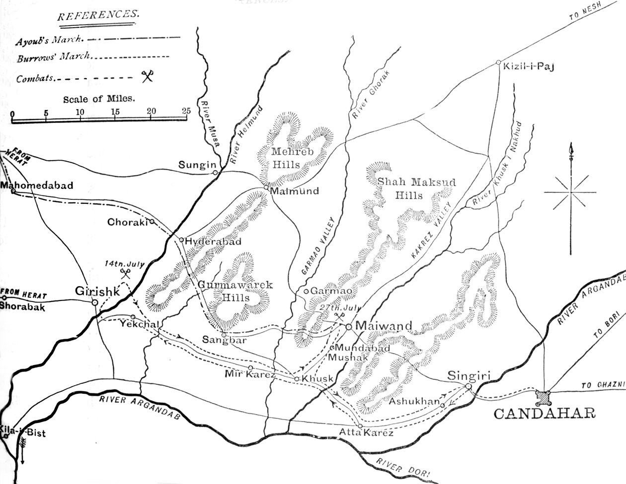 Plano do General Burrows de março ao Helmund 4-29 de julho de 1880, c1880 de Unbekannt
