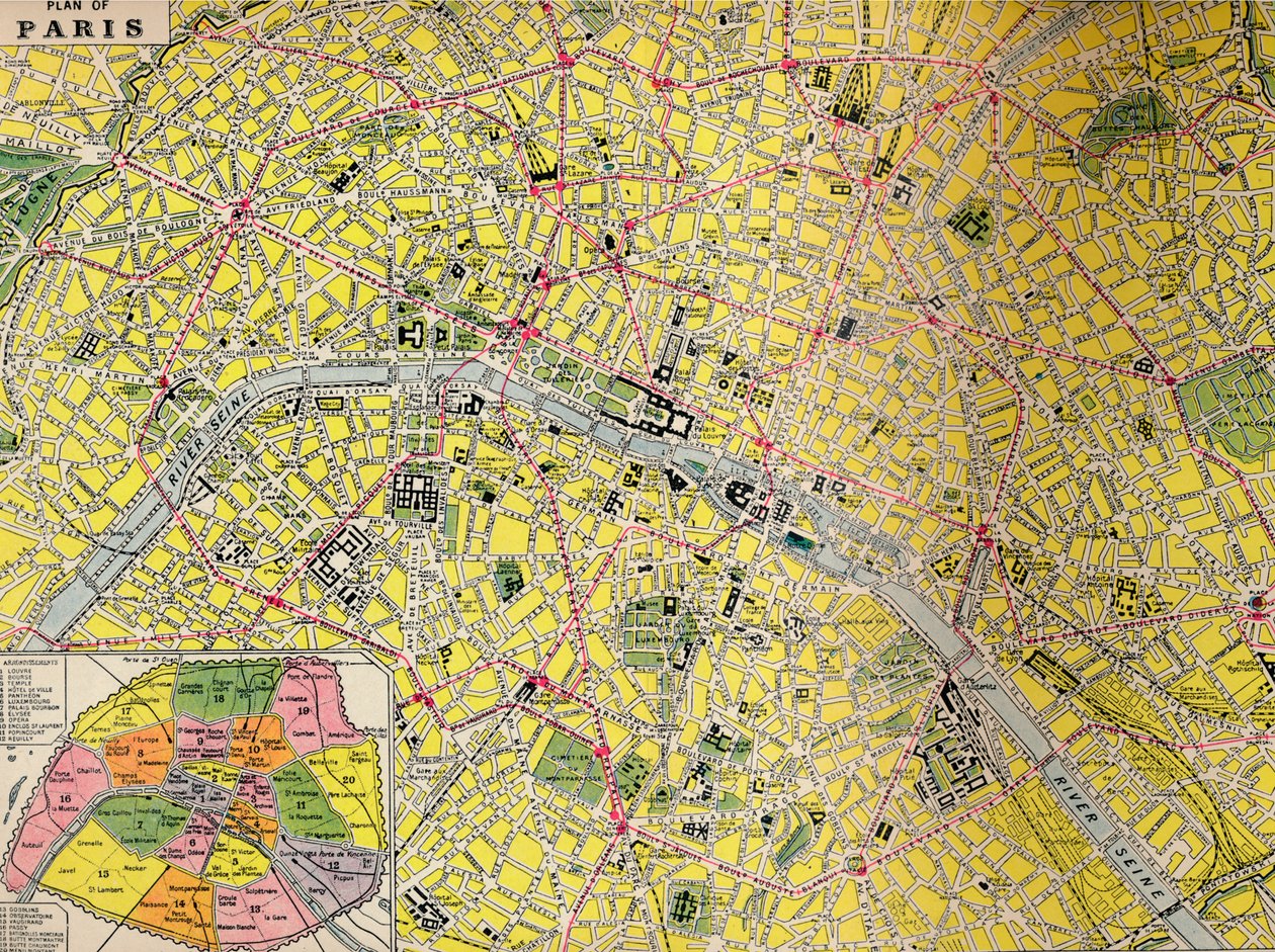 Plano de Paris - Distrito Central da Cidade da Luz, c1930s de Unbekannt