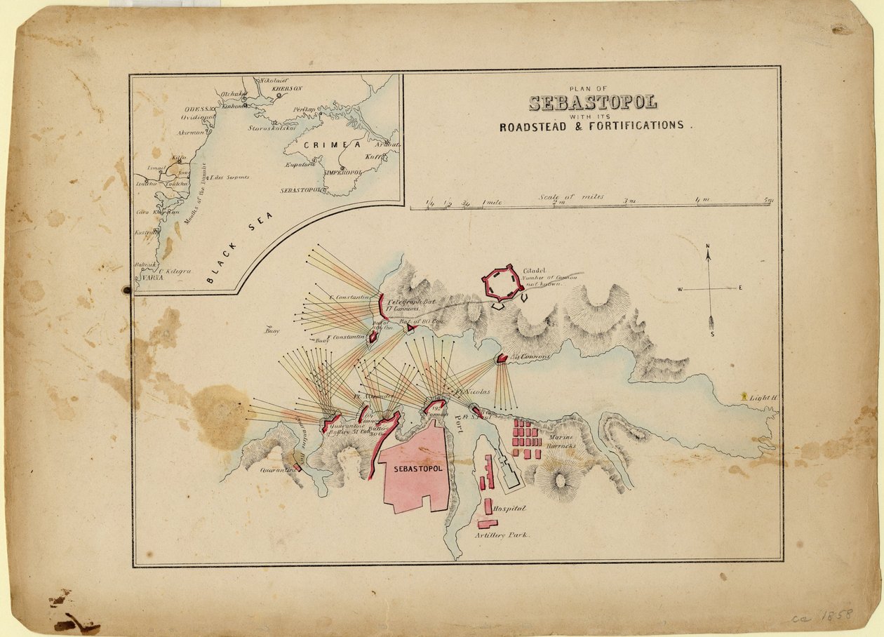Plano de Sevastopol com sua estrada e fortificações, c. 1858 de Unbekannt