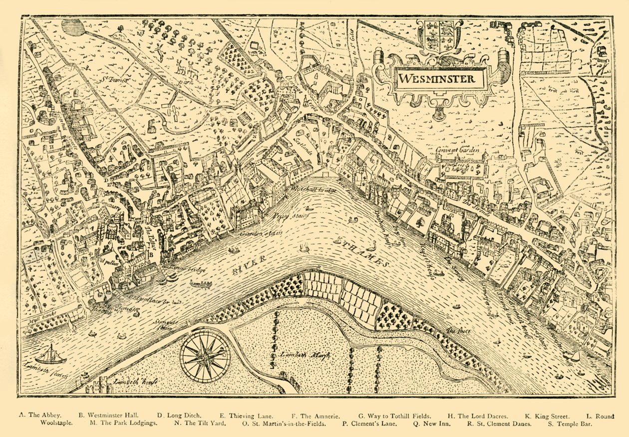 Plano de Westminster. Da pesquisa de Nordens, tomada no reino da rainha Elizabeths, 1593, 1881. de Unbekannt