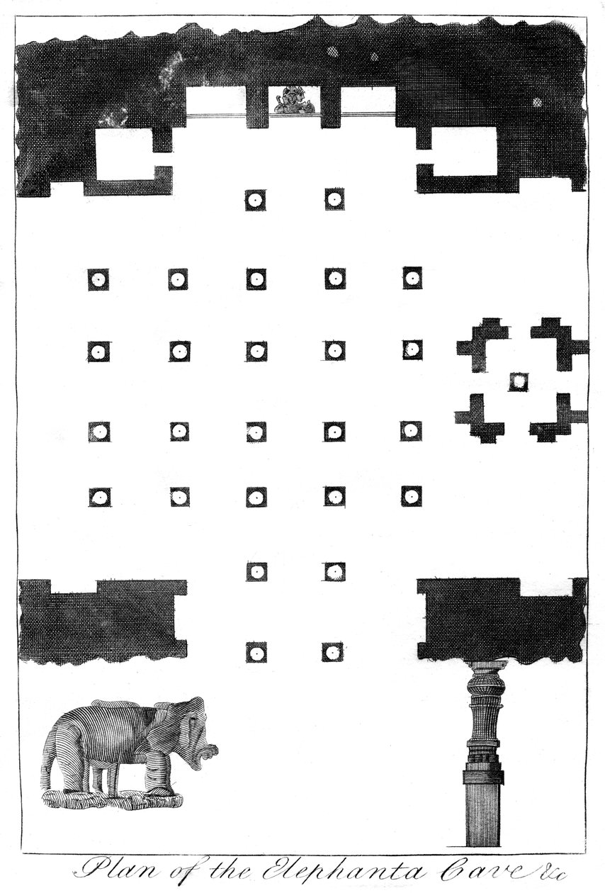 Plano das cavernas de Elephanta, Índia, 1799 de Unbekannt